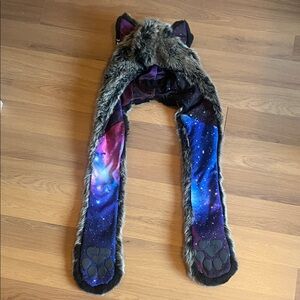 Spirithoods Black milk galaxy wolf beanie scarf